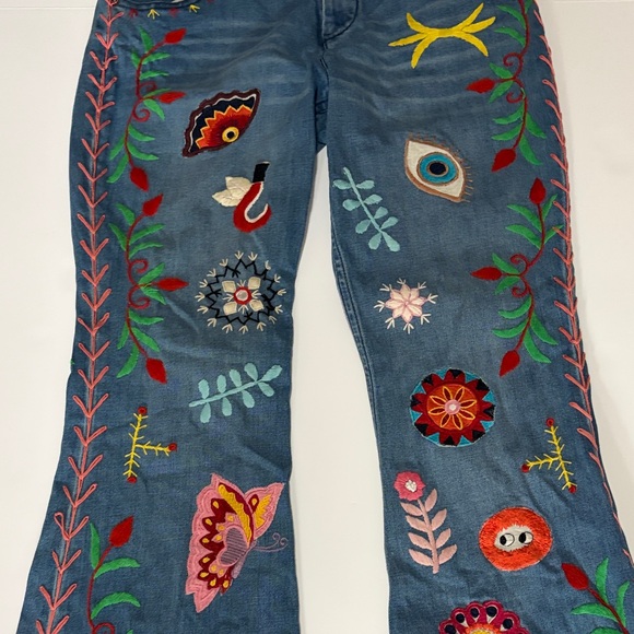 Alice + Olivia Multicolor Embroidered Flare Jeans - Picture 5 of 10